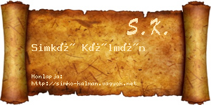 Simkó Kálmán névjegykártya